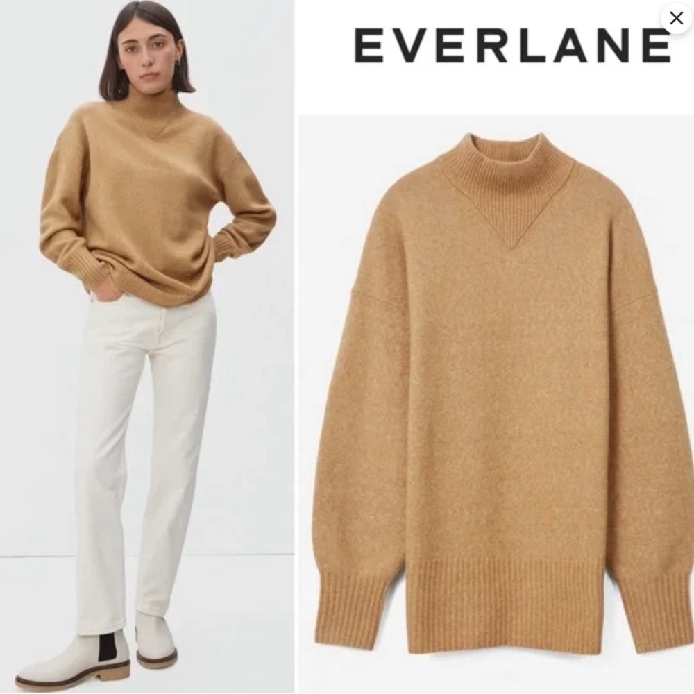 Everlane Womens The Cozy Stretch Pullover Brown Mock Neck Wool Sweater Size M